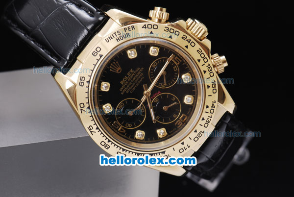 Rolex Daytona Chronograph Automatic Gold Case with Black Dial-Diamond Markers - Click Image to Close